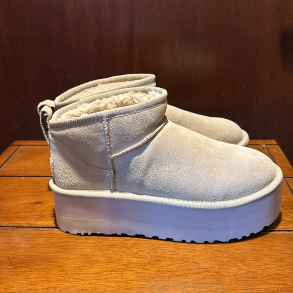 Beige Suede Platform Ankle Boots - Picture 2 of 4